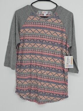 Womens Lularoe Randy Raglan Baseball Tee Geometric Print Size Medium